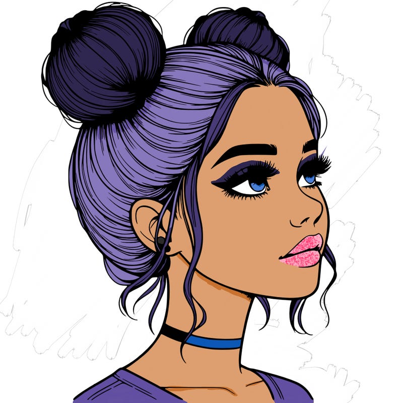 realistic girl with buns on the top of her head