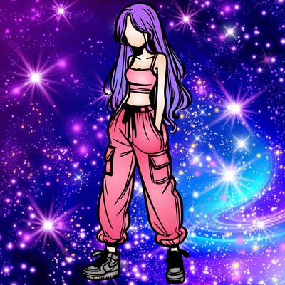 girl in baggy pants crop top and long hair