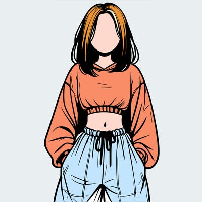 realistic girl faceless with baggy pants and a crop top