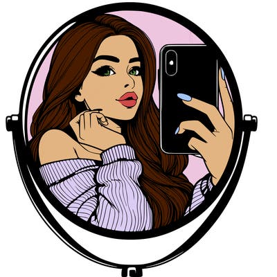 realistic girl taking mirror selfie beautiful