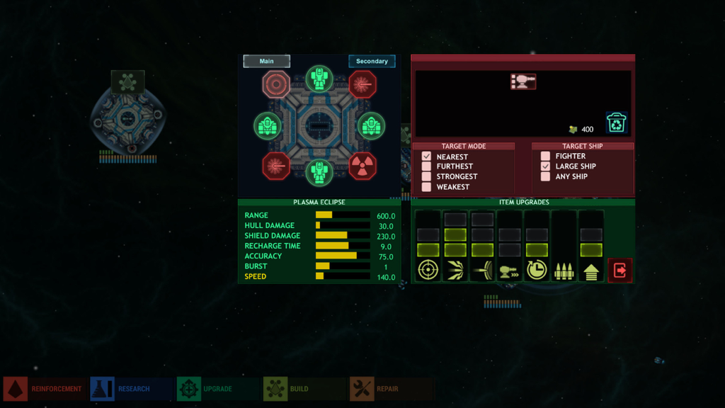Battlevoid: Sector Siege - Ship customization and tactical upgrade screen in Battlevoid Sector Siege