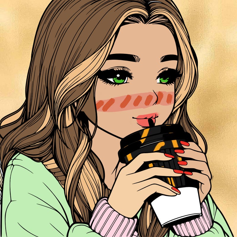 realistic girl drinking coffee