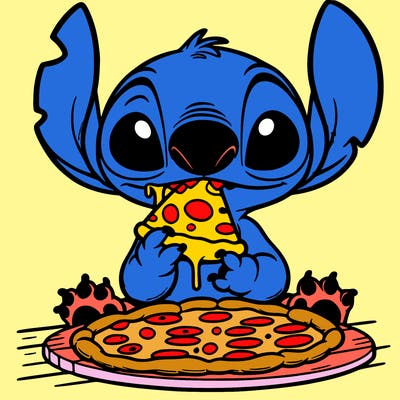 stich eating pizza