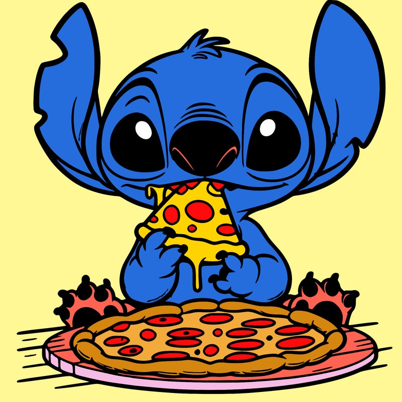 stich eating pizza