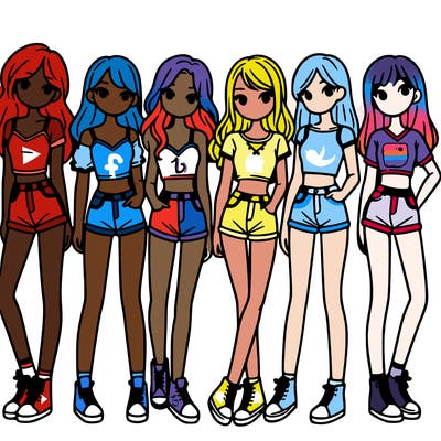 a group of girls wearing crop tops and shorts