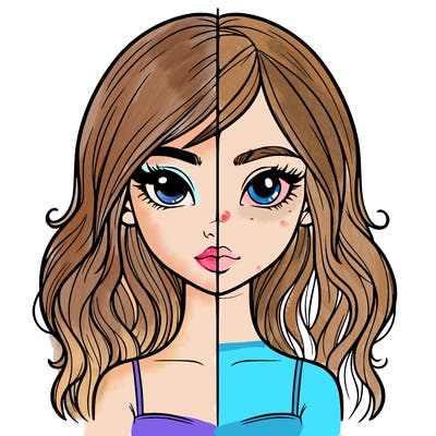 realistic girl split with half