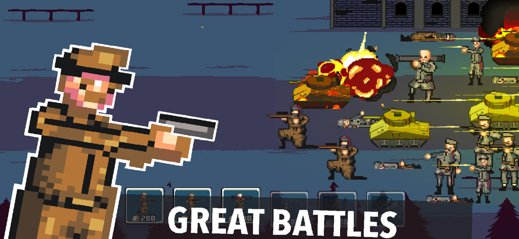 World Warfare 1944: WW2 Game - World Warfare 1944 pixel art strategy gameplay showing tanks and soldiers in combat