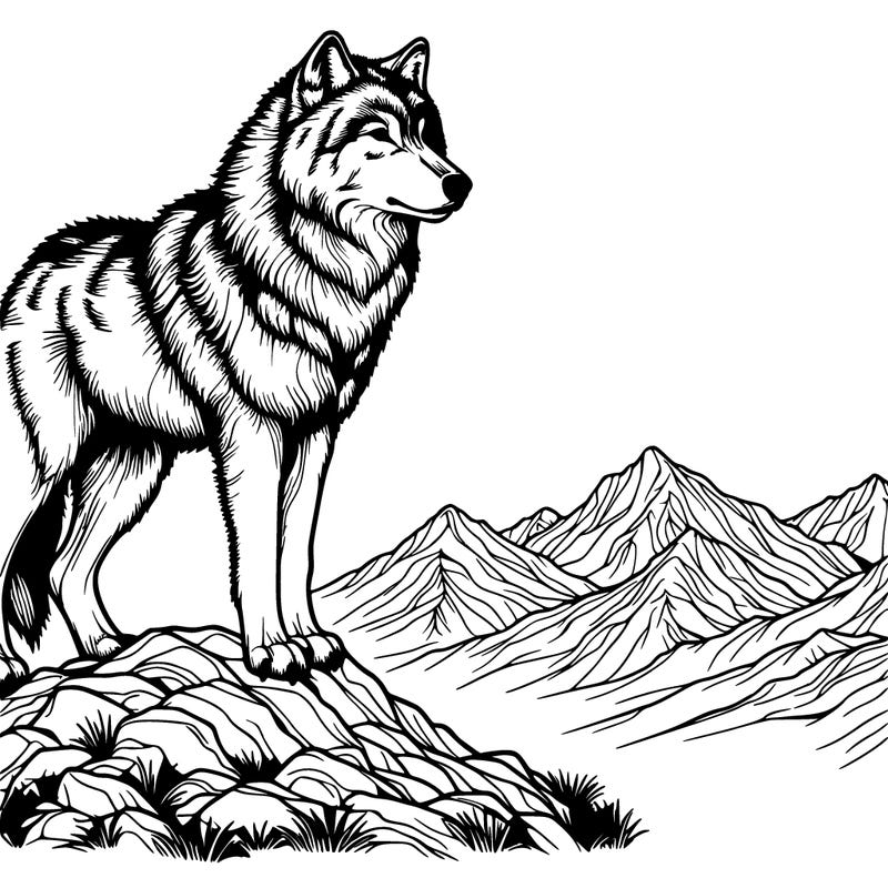 realistic, detailed wolf on the tip of a mountain but close