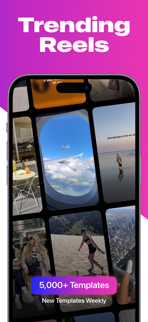 Edits: Reel Maker Video Editor - Smartphone screen showing a collection of aesthetic video templates for Instagram Reels.