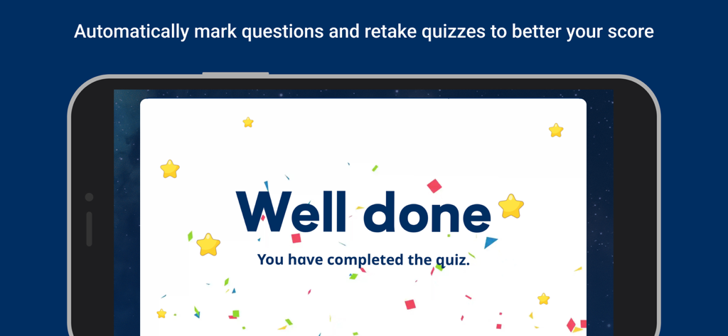 White Rose Infinity - White Rose Infinity app quiz completion screen with a Well done message and confetti.