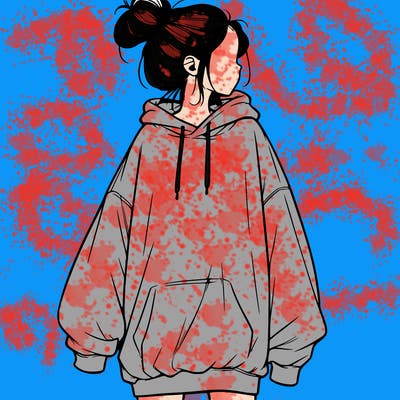 realistic girl with a oversized sweatshirt on and a bun