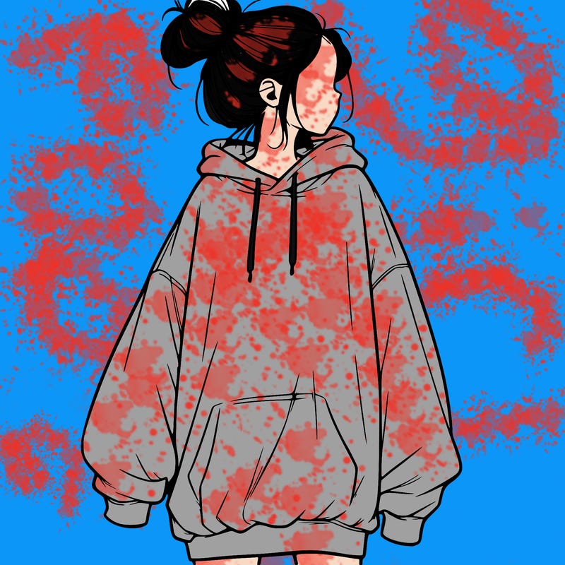 realistic girl with a oversized sweatshirt on and a bun