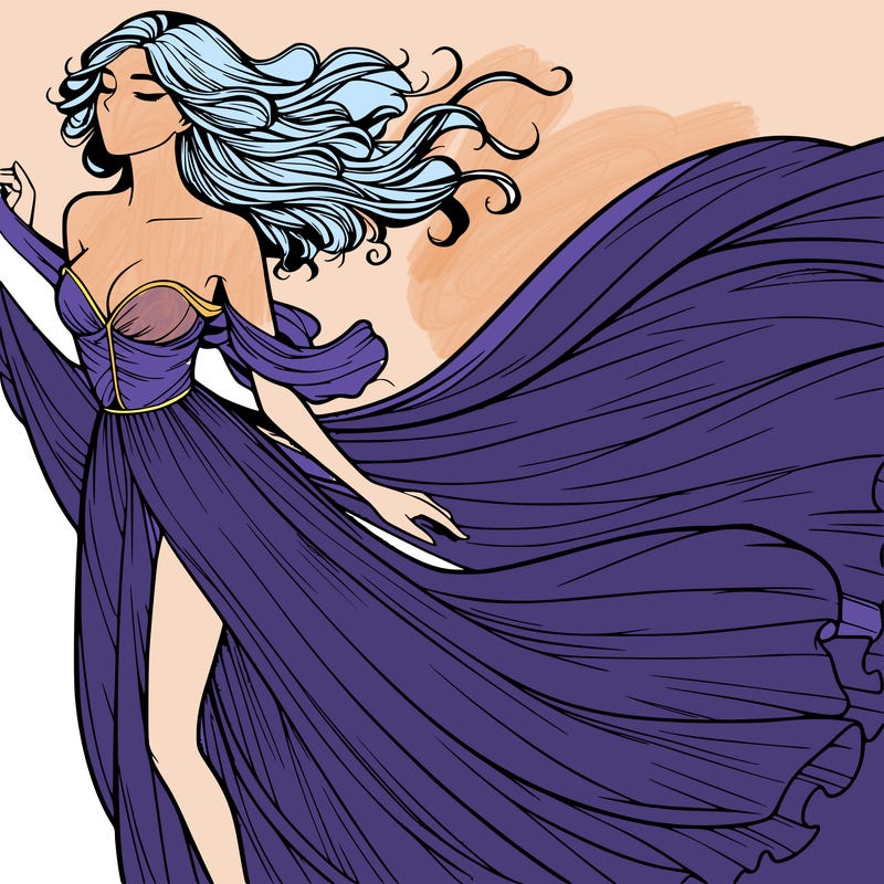 realistic woman in dress flowing the the wind