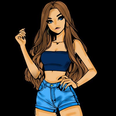 realistic pretty girl with long nails and wearing shorts and a crop top
