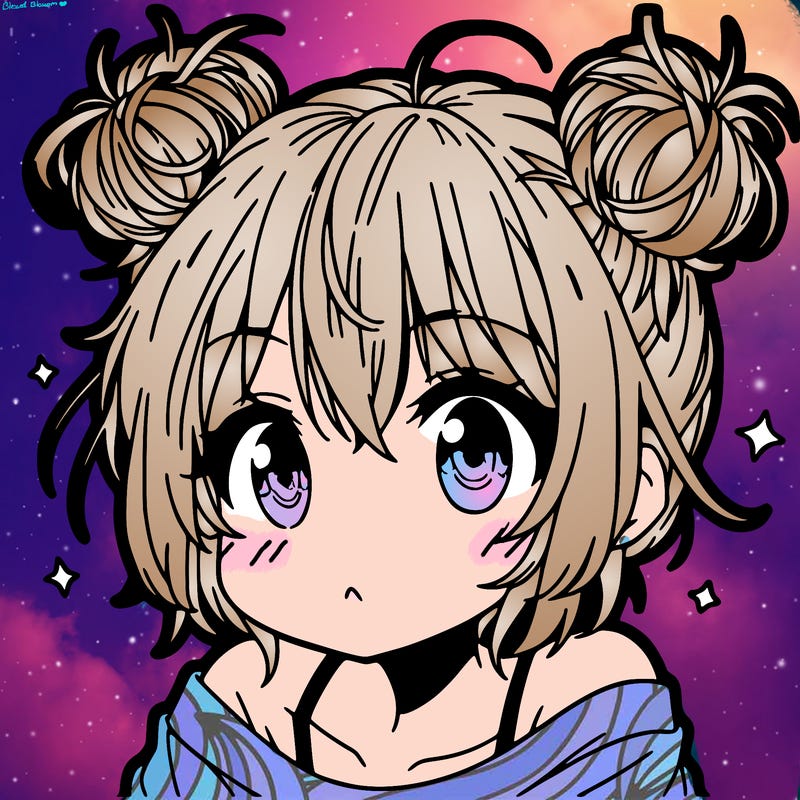 a manga girl with messy small buns