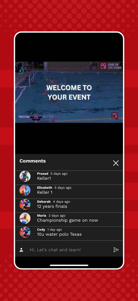 GOLS App - Live water polo stream on GOLS app with user comments and chat