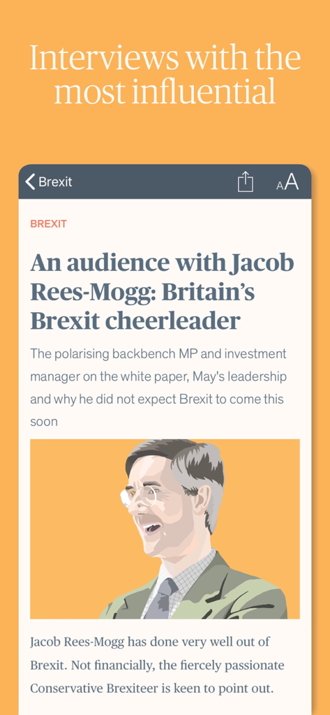 Financial News - Pantalla de la aplicación Financial News que muestra una entrevista con Jacob Rees-Mogg sobre el Brexit