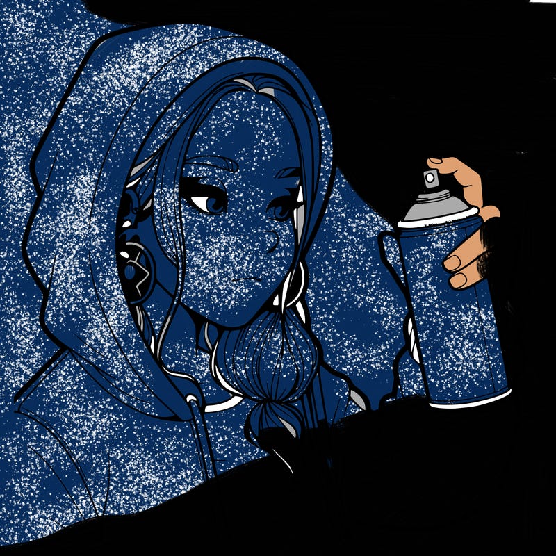 a realistic girl, spray painting