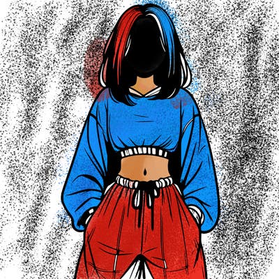 realistic girl faceless with baggy pants and a crop top