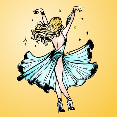 dancer dancing with a shimmery costume on realistic