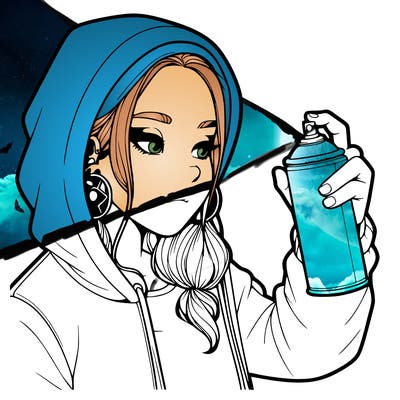a realistic girl, spray painting