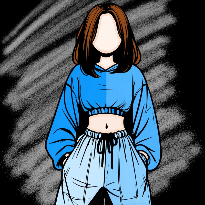 realistic girl faceless with baggy pants and a crop top