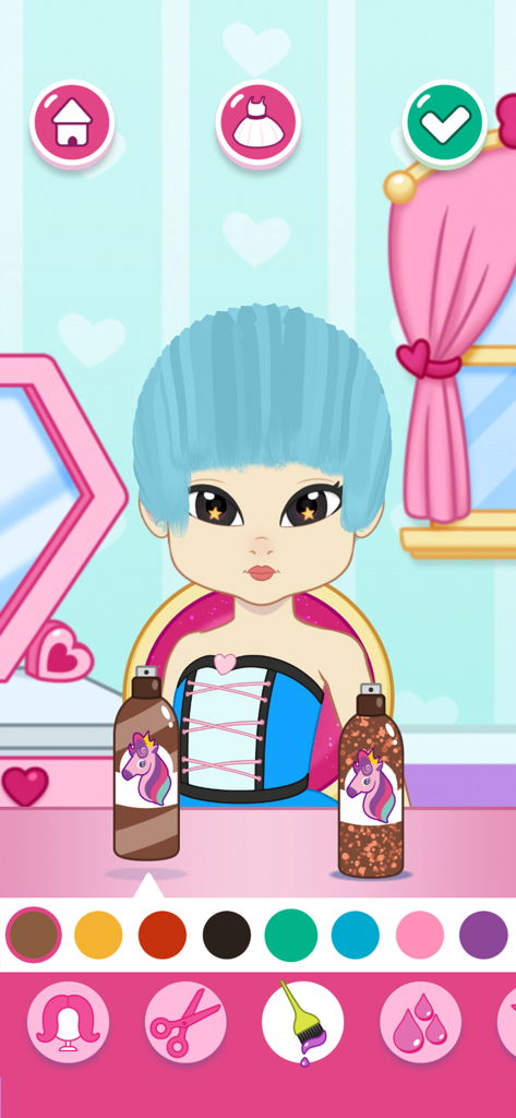 Love Diana Fashion Fabulous - Love Diana character with blue hair in the styling salon screen of the Fashion Fabulous game