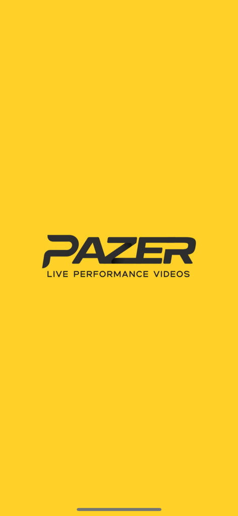 Pazer app logo and Live Performance Videos tagline on a yellow background