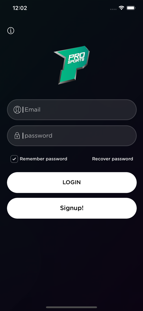 Pro Sports Qatar - Login and signup screen of the Pro Sports Qatar mobile app