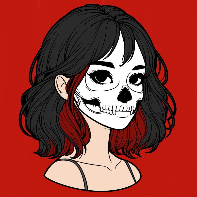 realistic girl with skull
