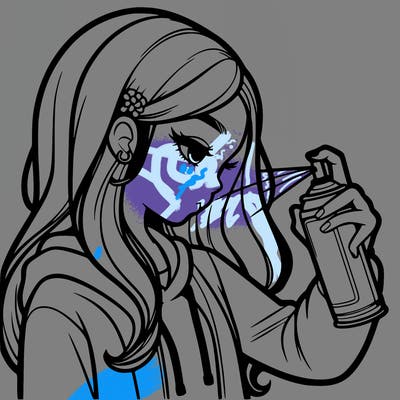 a realistic girl spray painting