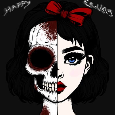 realistic girl with half skull mask