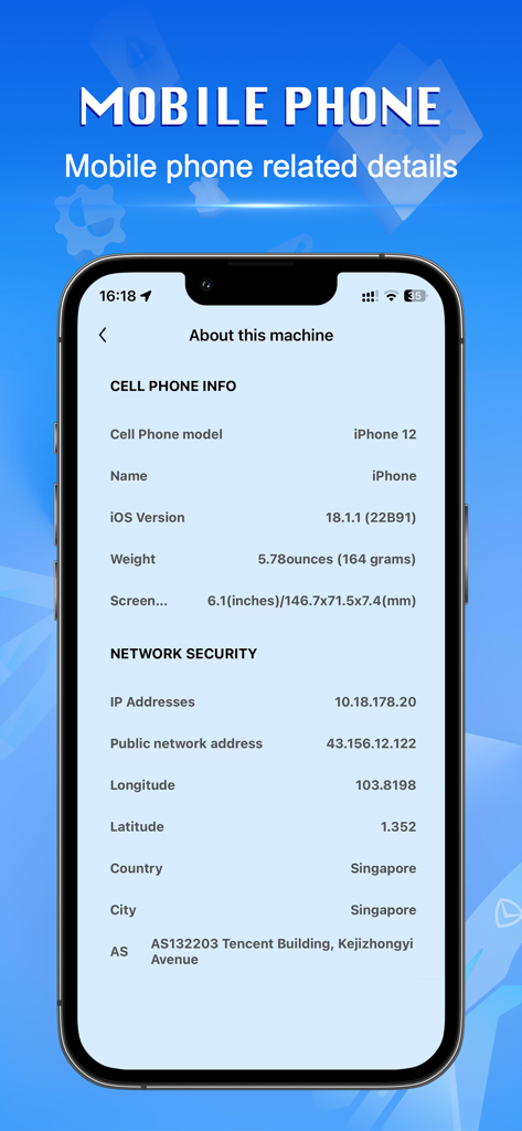 Smart Clean：Phone Storage - Smart Cleanアプリのスクリーンショット。iPhoneのシステムおよびネットワークセキュリティに関する詳細情報が表示されています