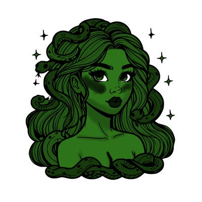 realistic girl with snakes as hair