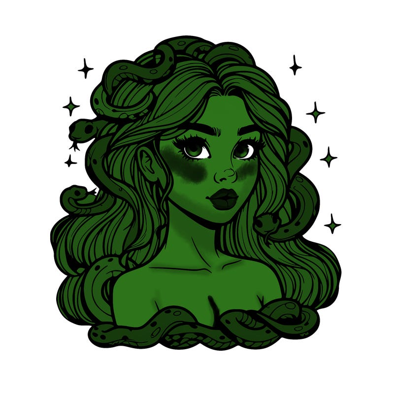 realistic girl with snakes as hair