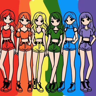a group of girls wearing crop tops and shorts
