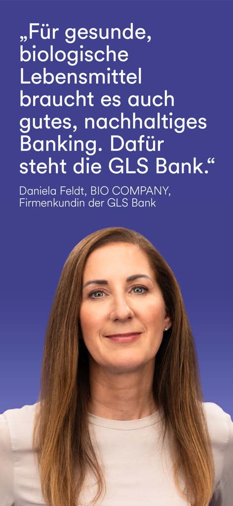 GLS Banking - Portrait of Daniela Feldt from BIO COMPANY endorsing sustainable banking with GLS Bank