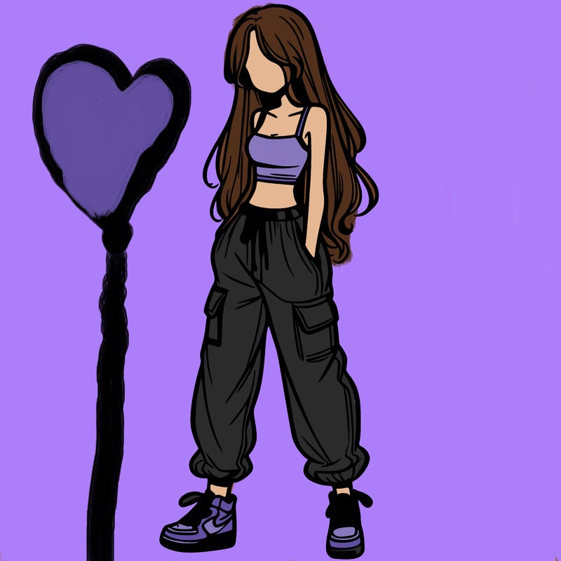 girl in baggy pants crop top and long hair