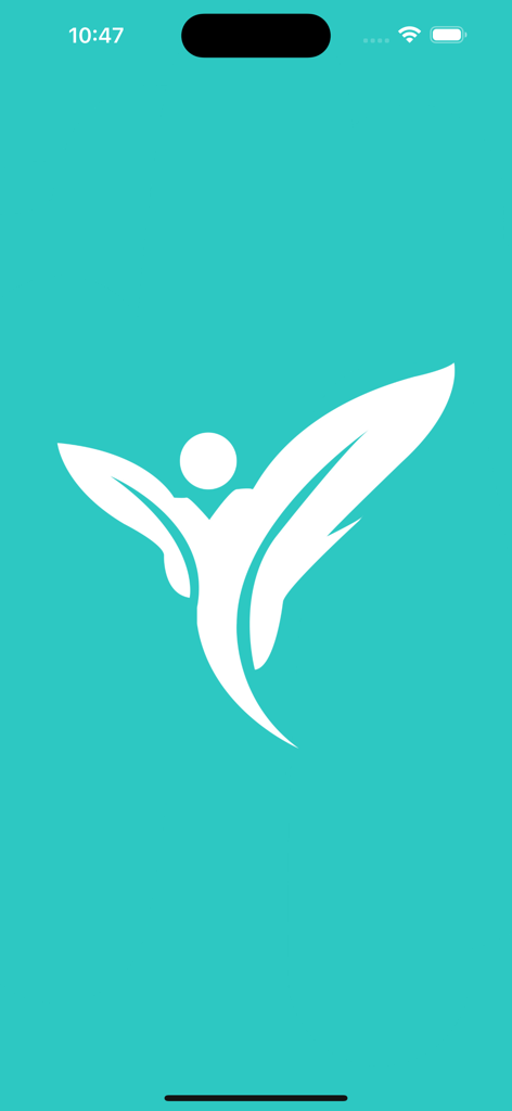 The splash screen of the Feather app showing a white winged logo on a teal background