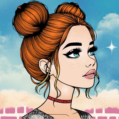 realistic girl with buns on the top of her head