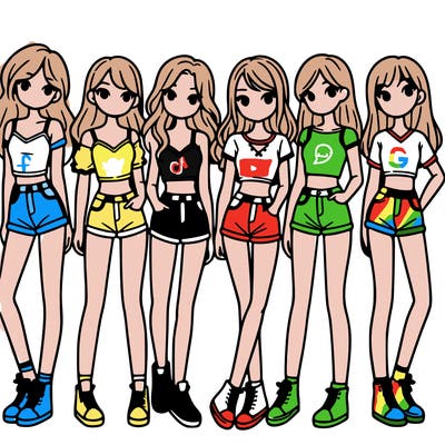 a group of girls wearing crop tops and shorts