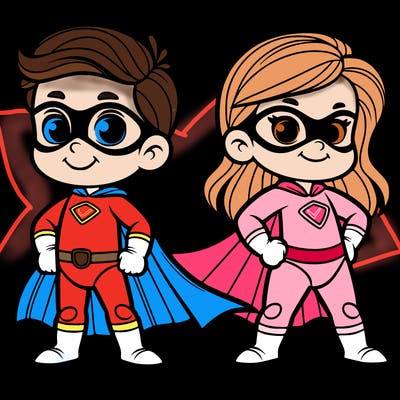 2 superheroes one is a boy of 5 and one is a girl 3 years
