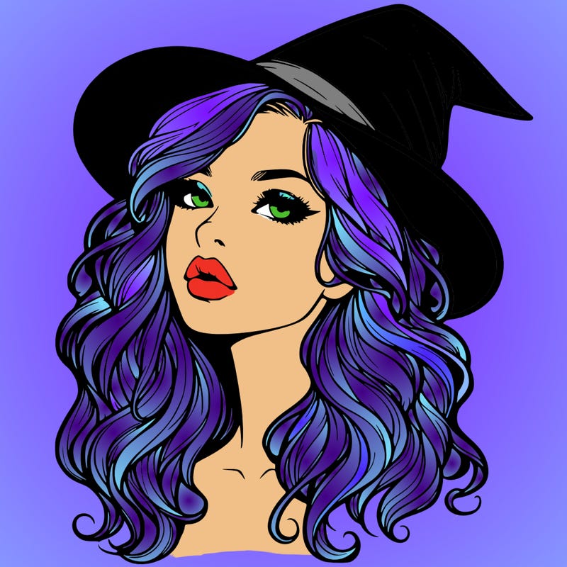 realistic witch girl with wavy hair and lips