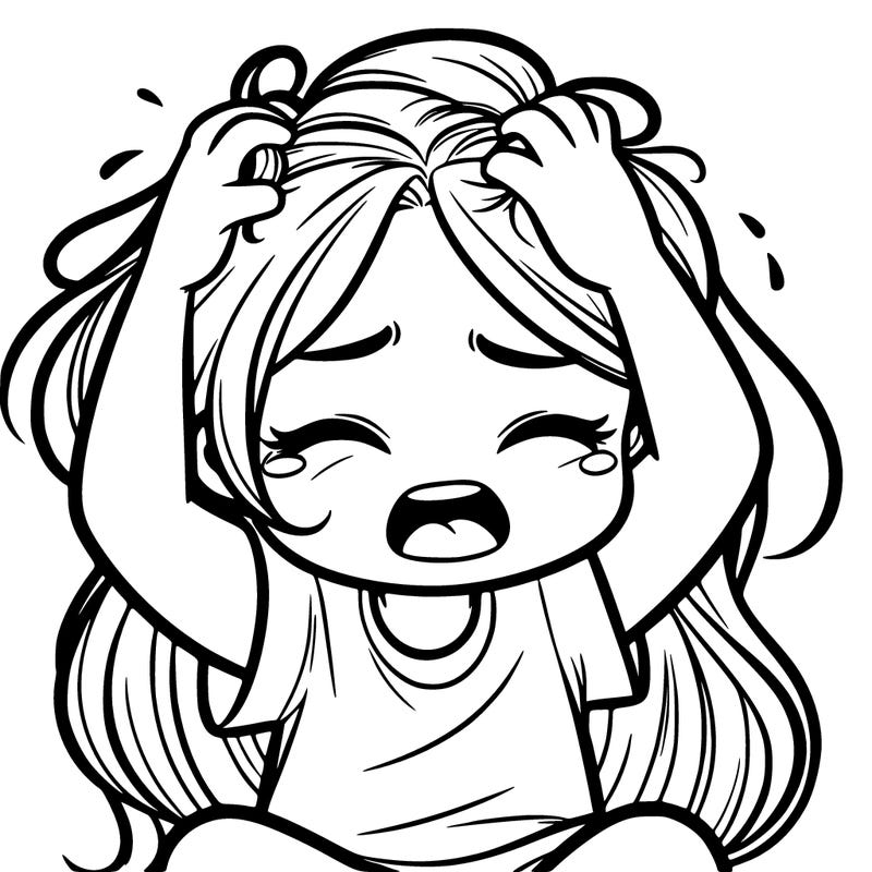a girl grabbing her hair crying