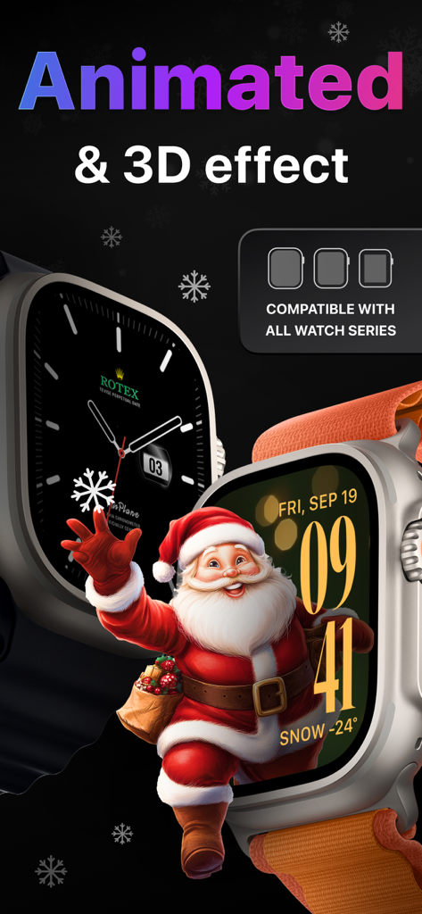 Watch Faces Gallery & Creator - サンタクロースと豪華なデザインの、アニメーション化された3D Apple Watchフェイス
