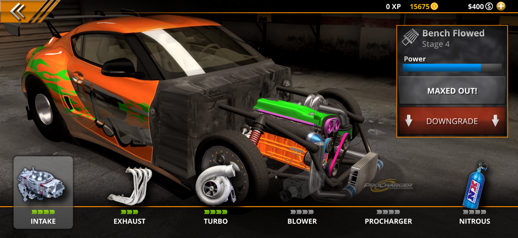 Engine tuning and car part upgrades in No Limit Drag Racing 2