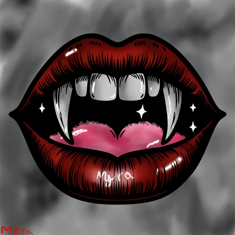 lips with vampire teeth