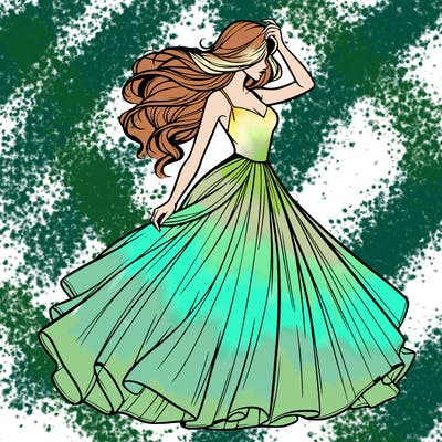 realistic woman with dress flowing in the wind