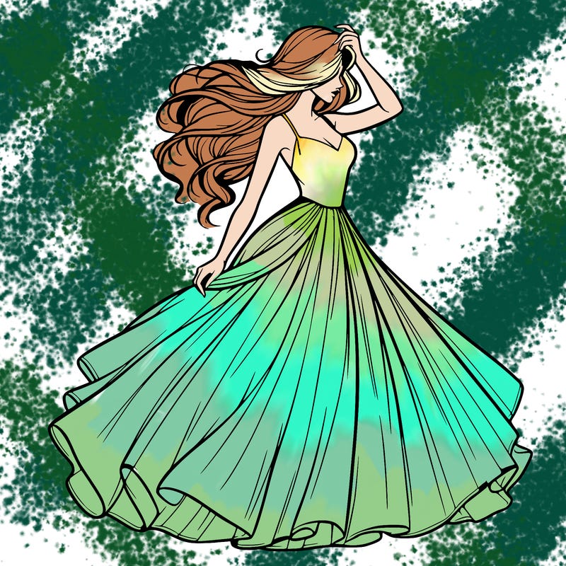 realistic woman with dress flowing in the wind