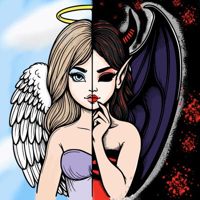 realistic angel half demon